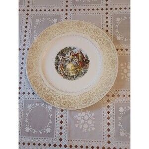 Vintage Imperial Service Plate 10.5", Salem 23 K Gold Colonial Woman Made in USA